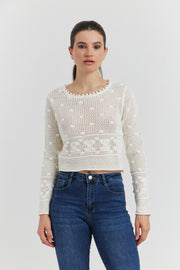 PULL COURT FACON CROCHET FANTAISIE AMYRIA ECRU
